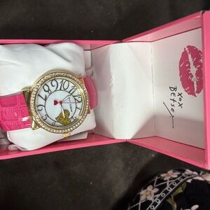Betsey Johnson Pink Strap Gold Dial Watch